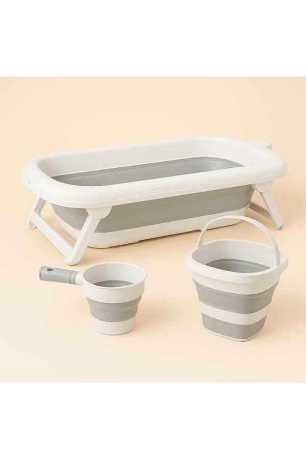 Zuu Baby Aqua Nest Bebek Küveti Lüks 3 Lü Set Katlanır 45 Litre Gri - Image 1