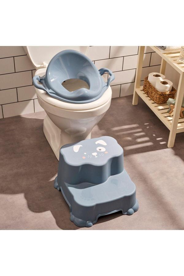Zuu Baby Kaydırmaz Çift Basamaklı Çocuk Taburesi Ve Kulplu Klozet Tuvalet Alıştırma Adaptörü 2'Li Set Mavi - Image 1