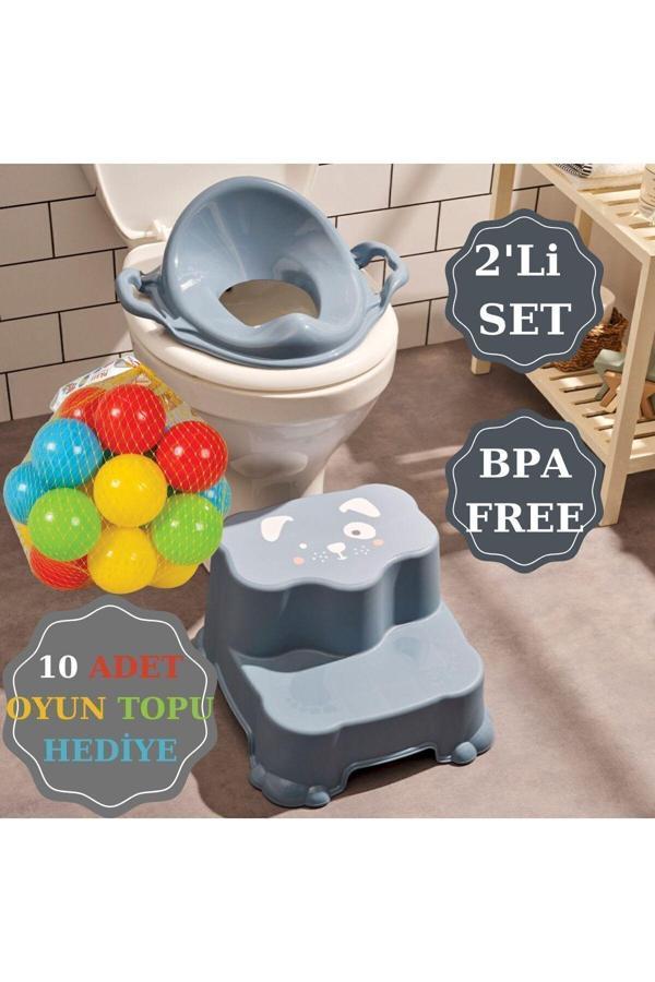 Zuu Baby Kaydırmaz Çift Basamaklı Çocuk Taburesi Ve Kulplu Klozet Tuvalet Alıştırma 2'Li Set Mavi 10 Top - Image 1