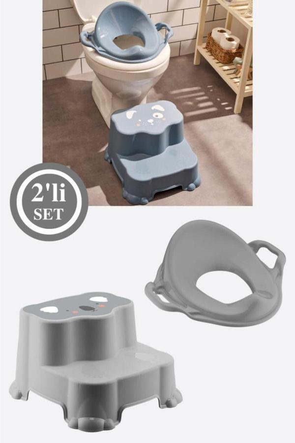 Sepetkitchen Kaydırmaz Çift Basamaklı Çocuk Taburesi Ve Kulplu Klozet Tuvalet Alıştırma Adaptörü 2'Li Set - Image 1