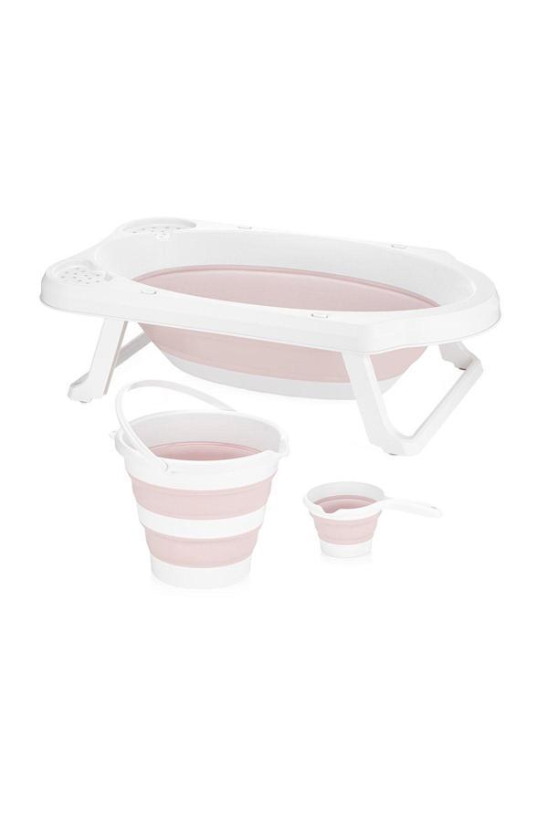 Zuu Baby Katlanır Çocuk Küveti & Kova Maşrapa Seti Pudra - Image 1