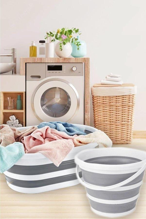 Sepetkitchen 2'Li Set Katlanabilir Çamaşır Sepeti Katlanabilir Akordiyon Su Kovası Yeni Nesil Temizlik Seti - Image 1