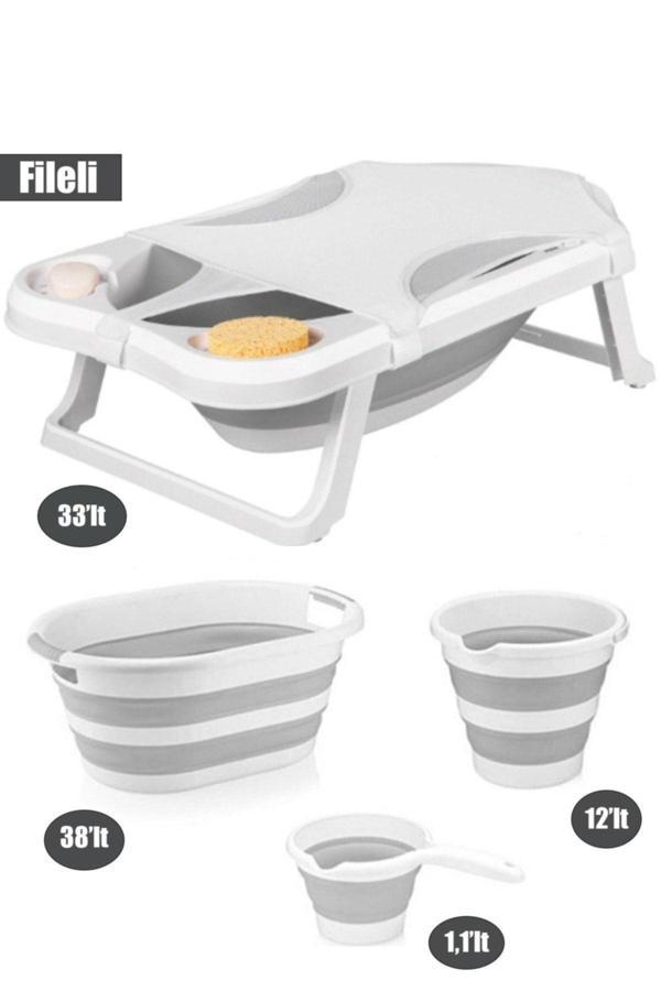 Zuu Baby Fileli Katlanabılır Banyo Küveti Gri 6Li Set - Image 1