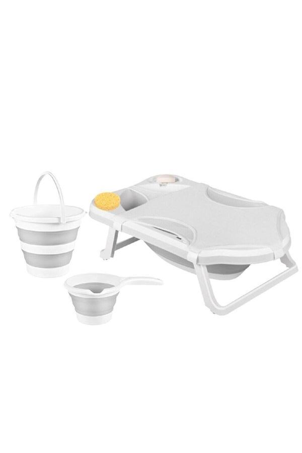 Sepetkitchen Fileli Katlanabılır Banyo Seti Gri 5Li - Image 1