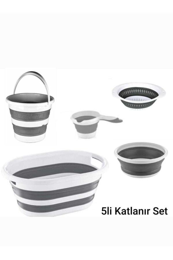 Sepetkitchen Katlanabilir Multi 5’Li Set - Sepet Kova Maşrapa Badya Süzgeç - Image 1