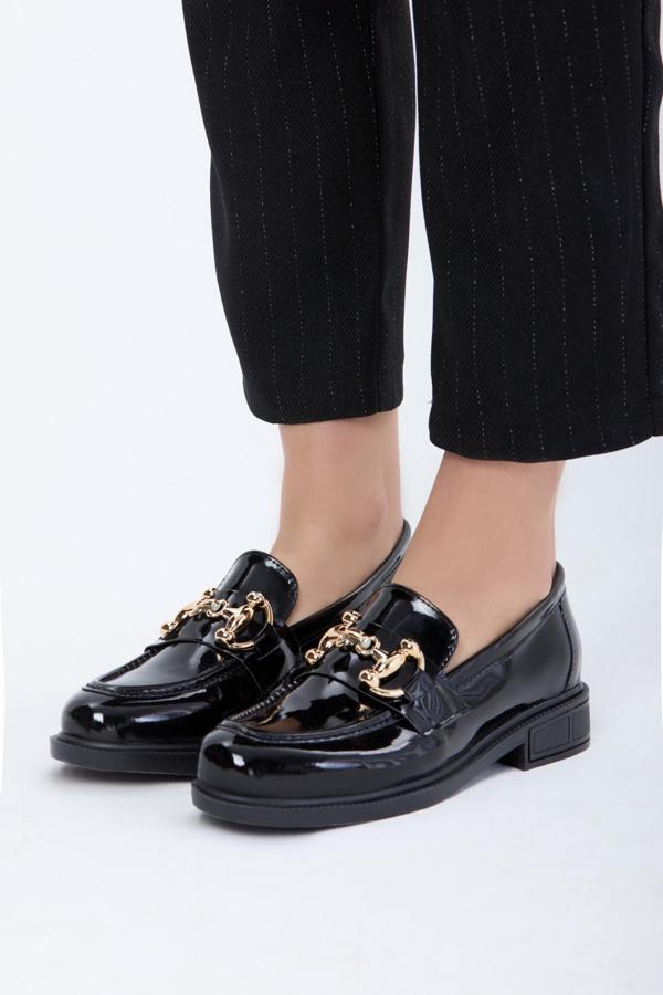 Kadın Parlak Siyah Rugan Babet - 24125 - Image 1