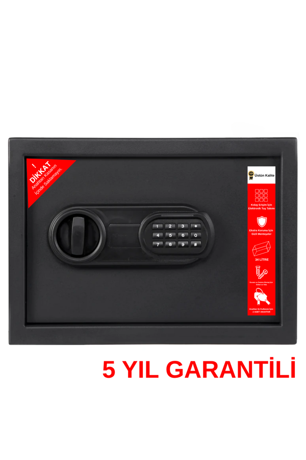 Çelik Elektronik Şifreli Ve 2 Anahtarlı Silah Para Değerli Eşya Ofis Ev Otel Kasası - Image 1