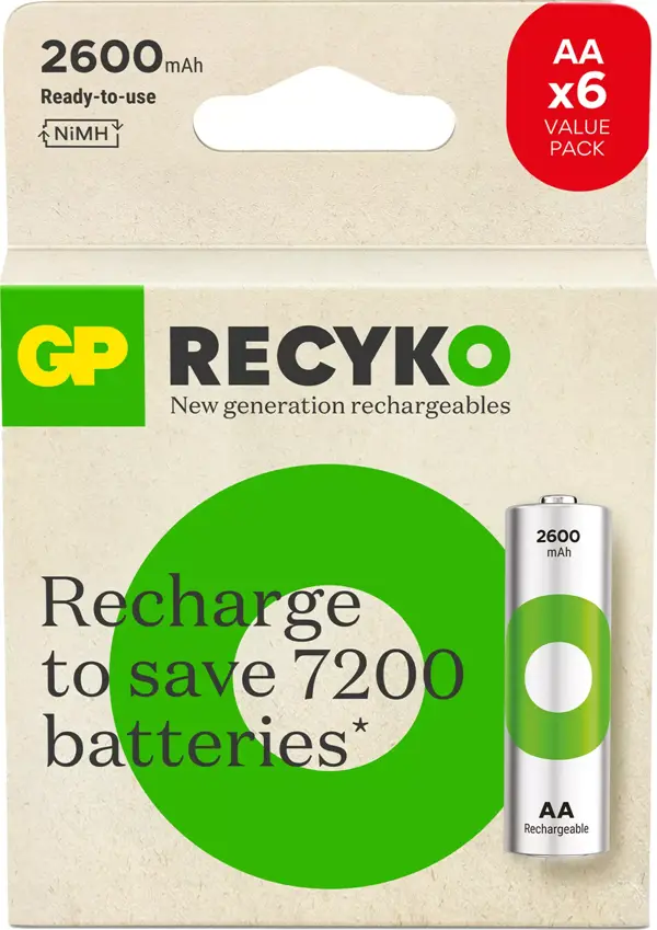 GP Recyko 2700 Serisi AA Ni-Mh Şarj Edilebilir 6'lı Kalem Pil - Image 1