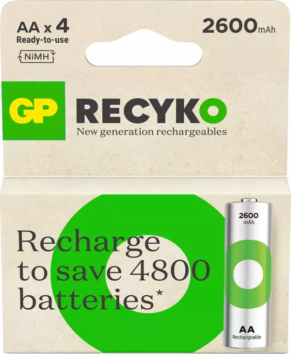 GP Recyko 2700 Serisi 2600 mAh AA 4'lü Şarjlı Kalem Pil - Image 1