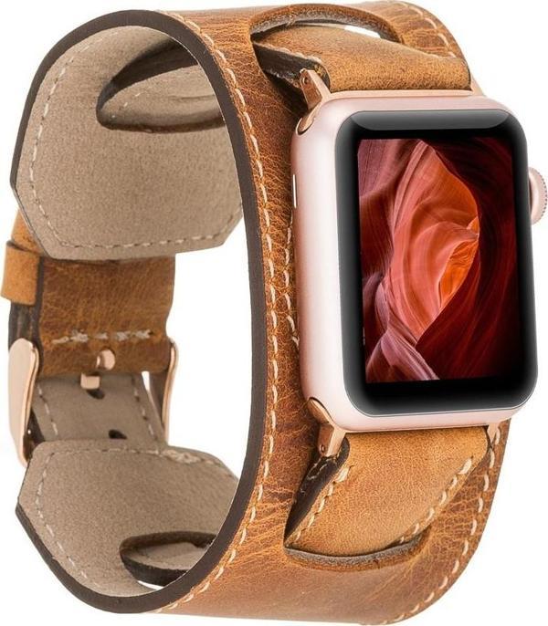 Bouletta Apple Watch Uyumlu Deri Kordon 42-44-45mm Cuff G19 Taba - Image 1