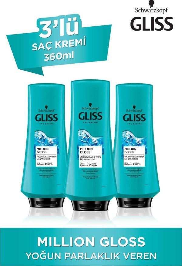 Gliss Million Gloss Yoğun Parlaklık Veren Saç Kremi 360 ml 3'lü - Image 1