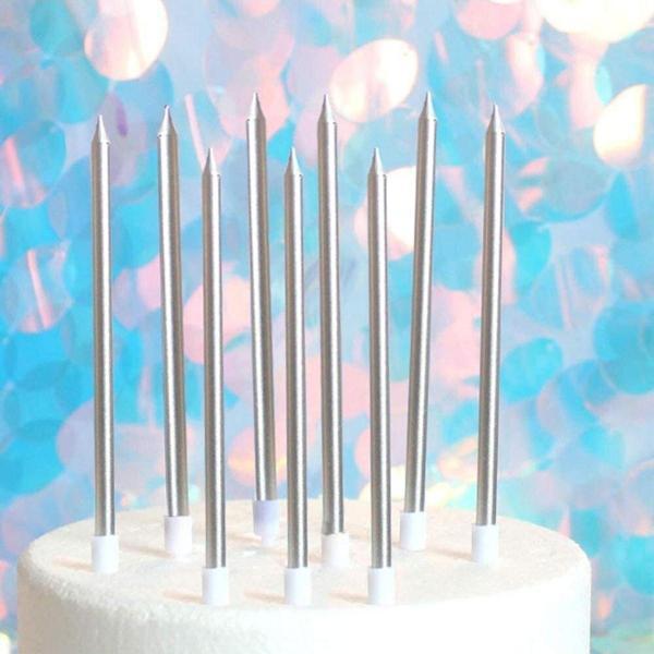 Kuzey 12 Adet Gümüş Pasta Mumu Gümüş Doğum Günü Mumu Gümüş Uzun Mum Gümüş Ince Mum Church Silver Candles - Image 1