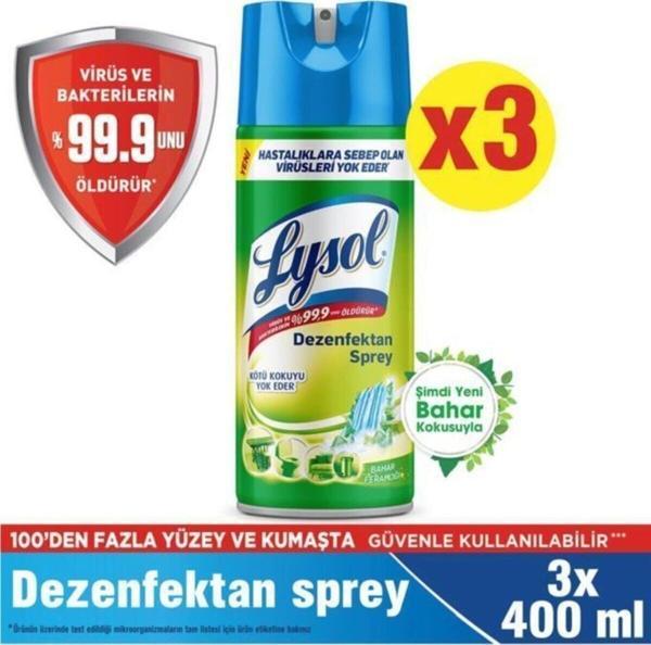Lysol Dezenfektan Sprey Bahar Ferahlığı 3'lü, Yüzeyler Için, 3x400 ml - Image 1
