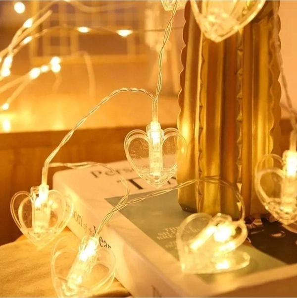 Kuzey Heart Photo Clip String Led Warm Light Gün Işığı Pilli Kalpli Mandal Led Işık 2 Metre Gün Işığı Led - Image 1