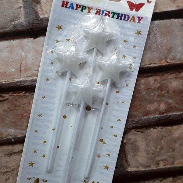 Kuzey 4 Adet Beyaz Yıldız Pasta Mumu Yıldız Doğum Günü Pasta Mumu Beyaz Pasta Mumu Yıldız Mum White Candle - Image 1