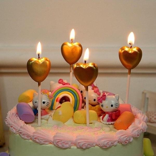 Kuzey 4 Adet Gold Kalpli Pasta Mumu Kalpli Doğum Günü Pasta Mumu Gold Pasta Mumu Kalpli Mum Gold Candle - Image 1