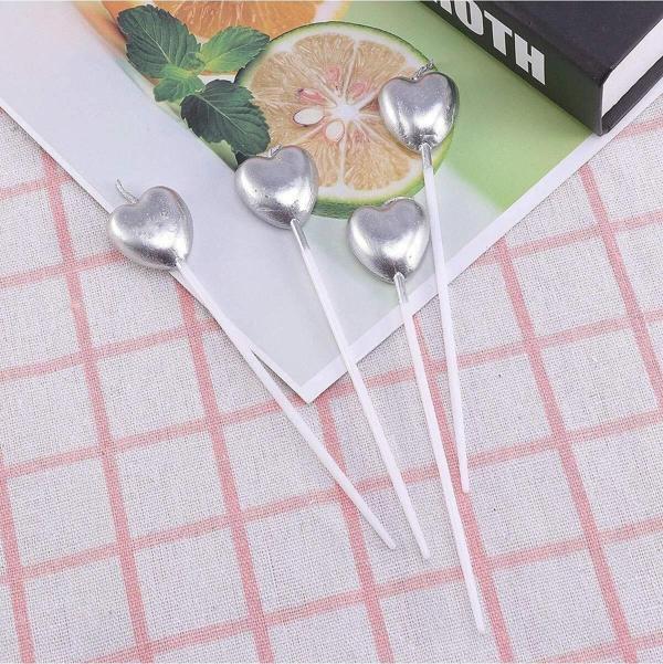 Kuzey 4 Adet Gümüş Kalpli Pasta Mumu Kalpli Doğum Günü Pasta Mumu Gümüş Pasta Mumu Kalpli Mum Gümüş Mum - Image 1