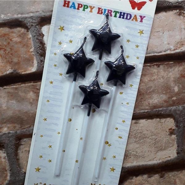 Kuzey 4 Adet Siyah Yıldız Pasta Mumu Yıldız Doğum Günü Pasta Mumu Siyah Pasta Mumu Yıldız Mum Black Candle - Image 1