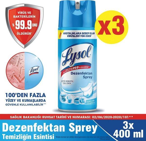 Lysol Dezenfektan Sprey Temizliğin Esintisi 3'lü, Yüzeyler için, 3x400 ml - Image 1