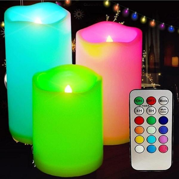 Kuzey Led Remote Control Electronic Candle Kumandalı Renkli Işıklı Mum 3Lü Set Küçük Orta Büyük Işıklı Mum - Image 1