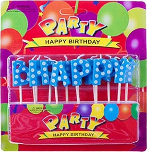Kuzey Mavi Yazılı Happy Bırthday Doğum Günü Mumu Mavi Happy Bırthday Pasta Mumu Happy Bırthday Blue Candle - Image 1