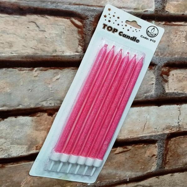 Kuzey Pink Bırthday Candle Vıp Uzun Parlak Metalik Simli Pembe Pasta Mumu 6 Adet Pembe Doğum Günü Mumu - Image 1