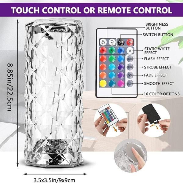 Kuzey Big Rose Diamond Table Lamp Usb Charging Rgb Multi Totch Lamp Kumandalı Kristal Dev Masa Lambası - Image 1