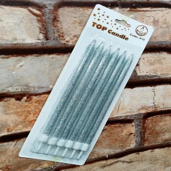 Kuzey Silver Bırthday Candle Vıp Uzun Parlak Metalik Simli Gümüş Pasta Mumu 6 Adet Gümüş Doğum Günü Mumu - Image 1