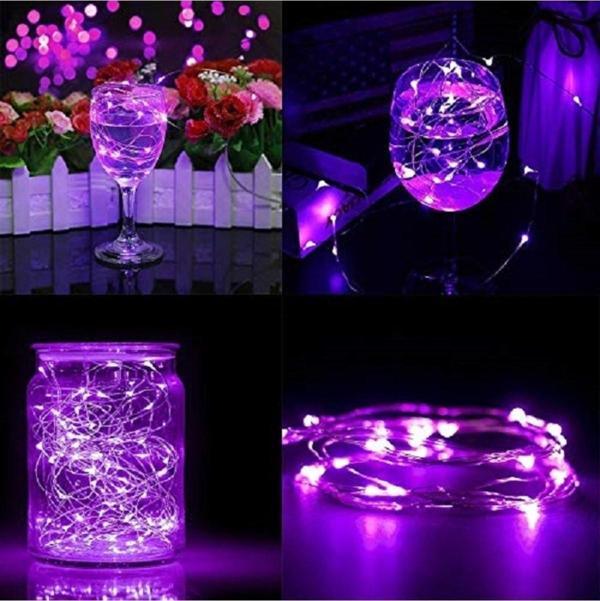 Kuzey Dekor Düğün Işıkları Purple Led Light 2 Metre Mor Pilli Led Işık Parlak Peri Led Işık Mor Led Işık - Image 1
