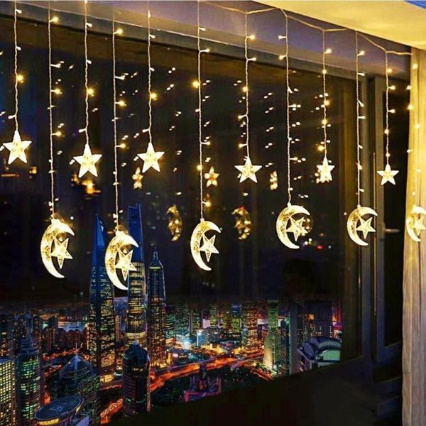 Kuzey Dekor Ramazan Süsleme Işığı Gün Işığı Ay Yıldız Perde Led Işık Ay Yıldız Salkım Işık Ay Yıldız Işık - Image 1