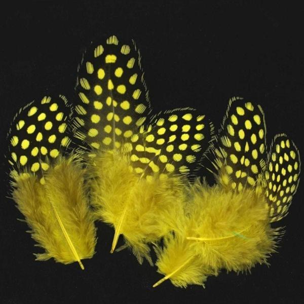 Kuzey 50 Adet Puantiyeli Sarı Siyah Kuş Tüyü Sarı Kuş Tüyü Yellow Bırd Feather Sarı Şeffaf Balon Tüyü - Image 1