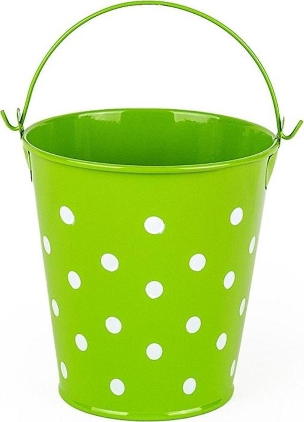 Kuzey Decoratıve Pail Dekoratif Saplı Metal Kova Yeşil Kova Puantiyeli Kova Kalemlik Saksı Makyaj Kovası - Image 1