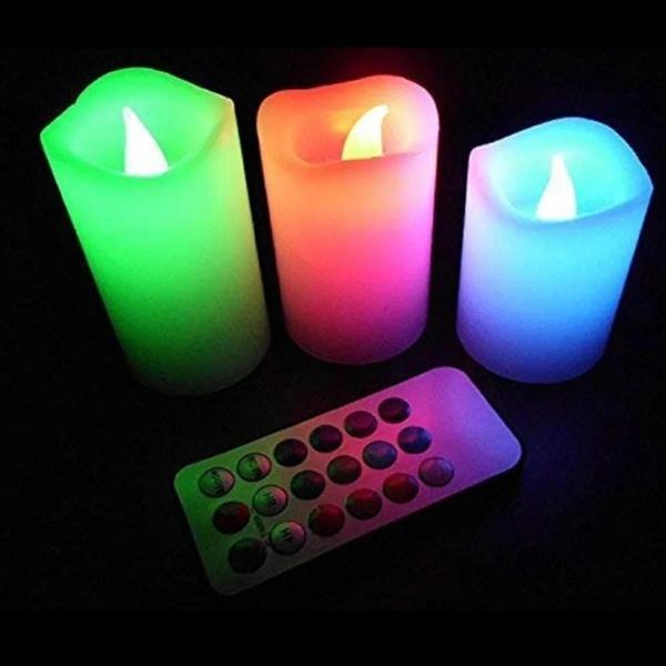 Kuzey Led Remote Control Electronic Candle Kumandalı Renkli Işıklı Mum 3Lü Set Işıklı Mum Romantik Mum - Image 1
