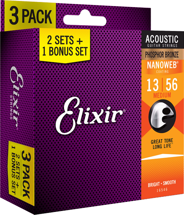 Elixir 13-56 Nanoweb Phos.Brz. Ekonomik 3'lü Set Akustik Gitar Teli (16546) - Image 1