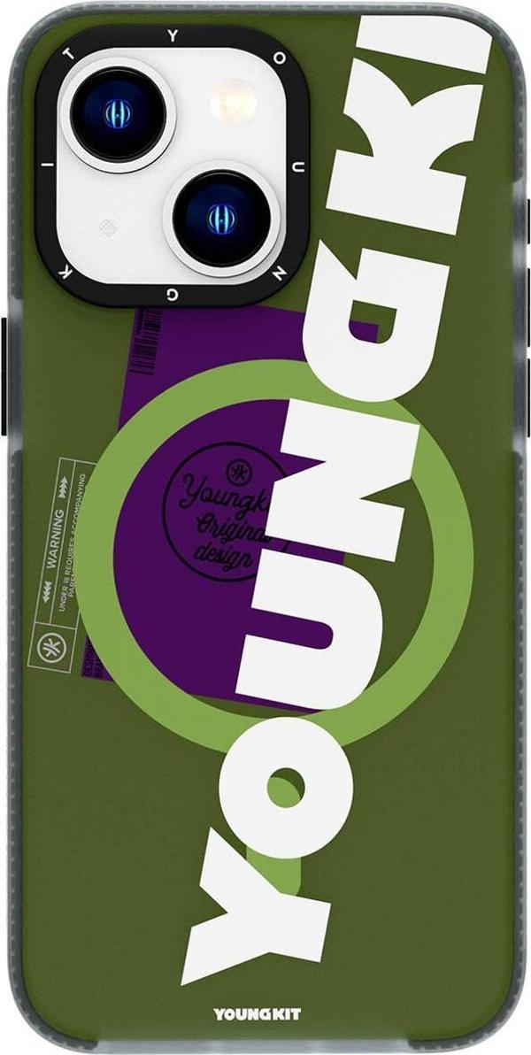 YoungKit iPhone 15 Uyumlu Kılıf Magsafe Şarj Özellikli Binfen Serisi Yazı Temalı Kapak Yeşil - Image 1