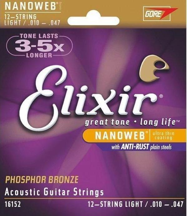 Elixir 010-047 Nanoweb Fosfor Bronz Akustik Gitar 12 Telli Set - Image 1