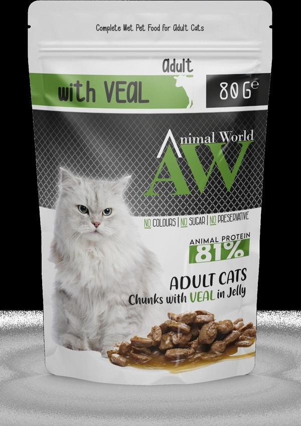 Animal World Soslu Dana Etli Yetişkin Kedi Konservesi 80 gr - Image 1