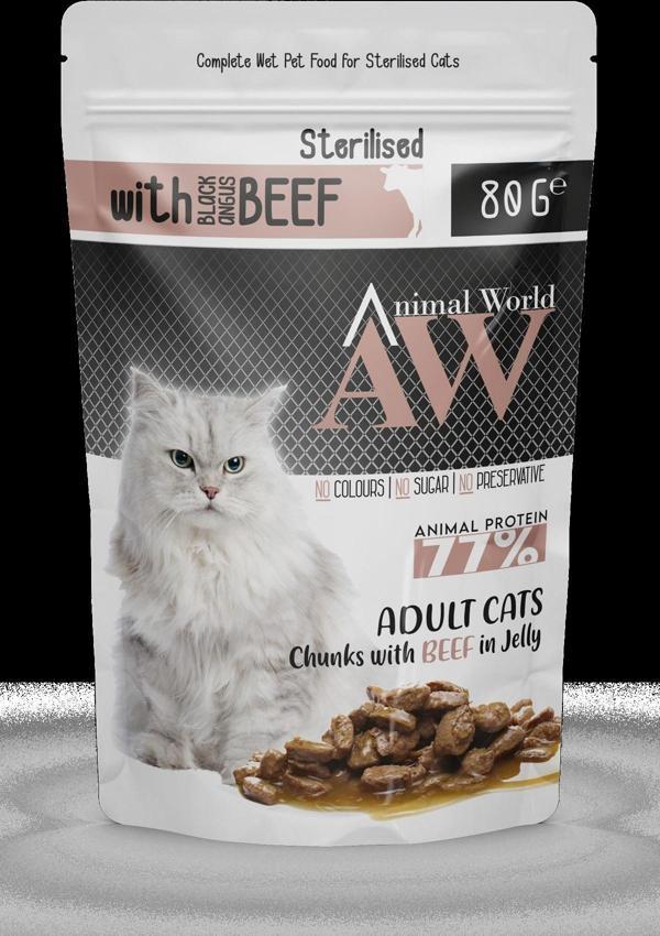 Animal World Soslu Sığır Etli Kısırlaştırılmış Kedi Konservesi 80 gr - Image 1