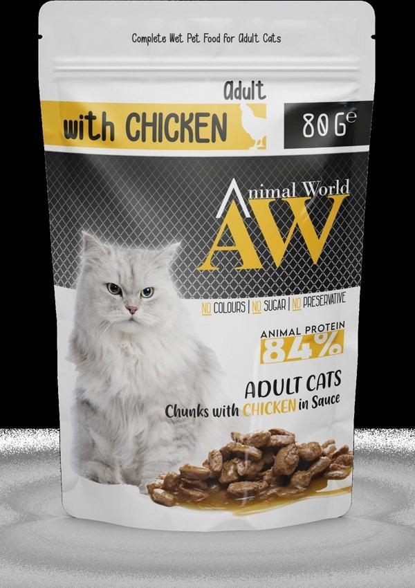 Animal World Soslu Tavuk Etli Yetişkin Kedi Konservesi 80 gr - Image 1