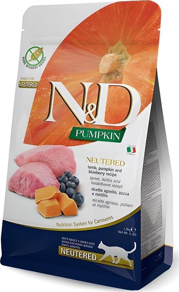 N&D Pumpkin Kuzu Yaban Mersini Kısırlaştırılmış Kedi Maması 1,5 Kg - Image 1