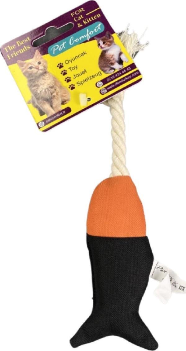 Pet Comfort İpli Balık Su Geçirmez Kedi Oyuncağı Lacivert-Turuncu Ø6cm, 24cm - Image 1