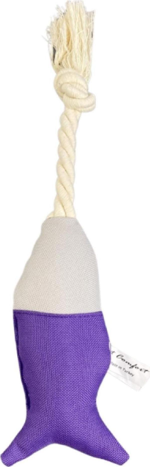 Pet Comfort İpli Balık Su Geçirmez Kedi Oyuncağı Mor-A.Gri Ø6cm, 24cm - Image 1