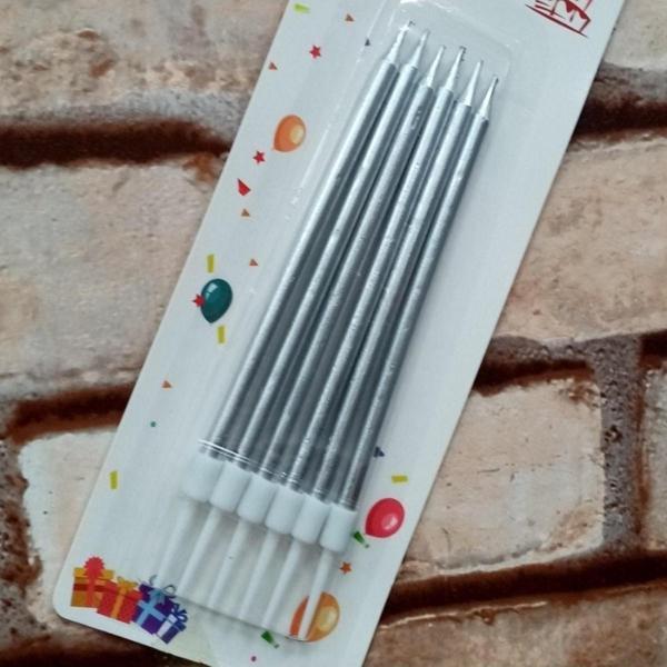 Kuzey Vıp Kalite Parlak Metalik Gümüş Pasta Mumu 6 Adet Gümüş Doğum Günü Mumu Decor Silver Bırthday Candle - Image 1