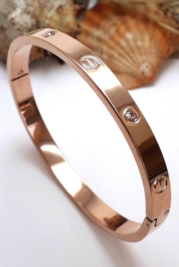 Alaşım Kartier Kelepçe Taşlı Bileklik Rose - 122 - Image 1