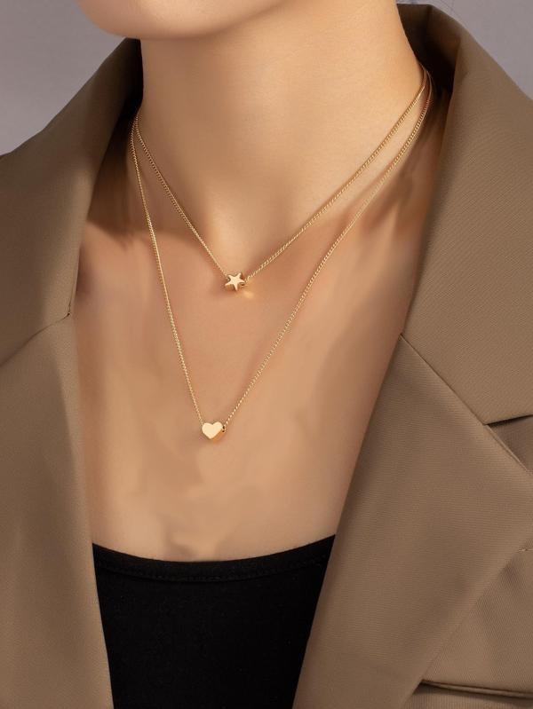 Altın Renk İki Katmanlı Yıldız Ve Kalp Kolye - 2128 - Image 1