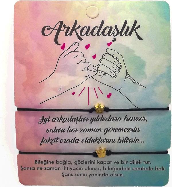 Altın Renk Siyah  İp Taç Arkadaş  Bilekliği - 1141 - Image 1