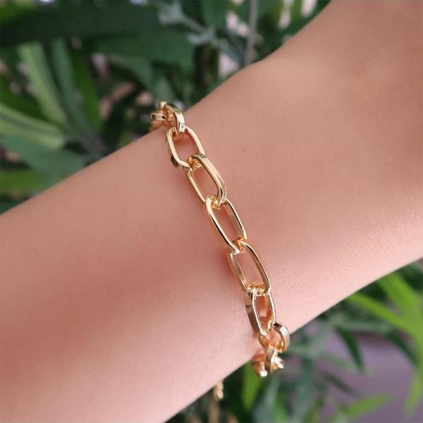 Gold Kaplama Zarif Oval Dikdörtgen Zincir Bileklik - 211 - Image 1