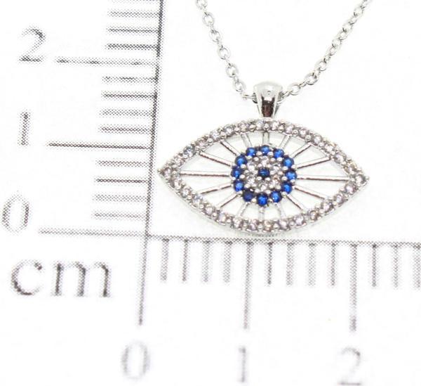 Gümüş  Renk Nazar Göz Zirkon Taşlı Göz  Model Zirkon Kolye - 1780 - Image 1