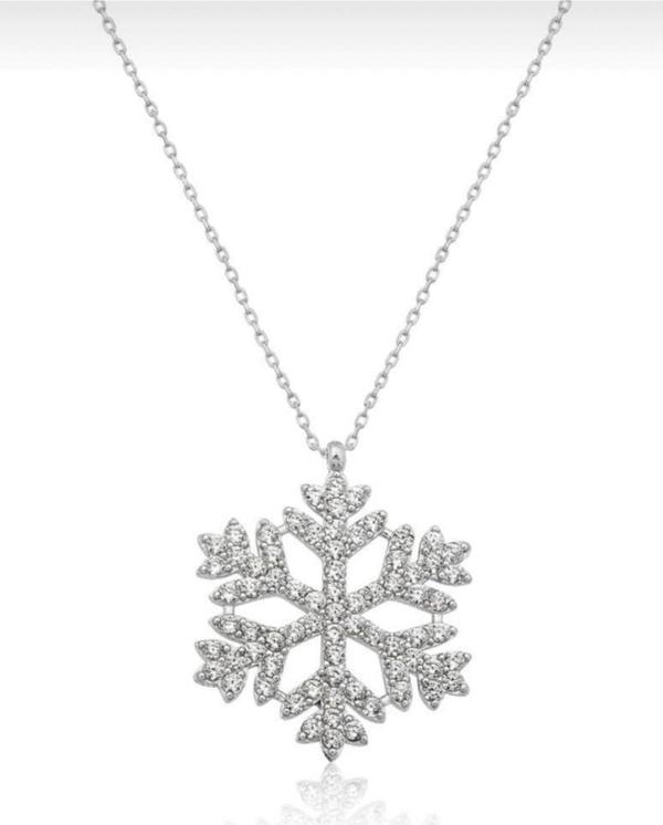 Gümüş Renk Kadın Kartanesi Kolye Zirkon Beyaz Taşlı Kar Tanesi Kolye 813 - Image 1