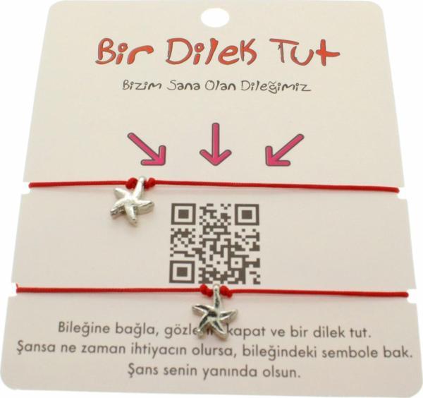 Gümüş Renk Kırmızı İp Deniz  Yıldız Arkadaş  Bilekliği - 1857 - Image 1